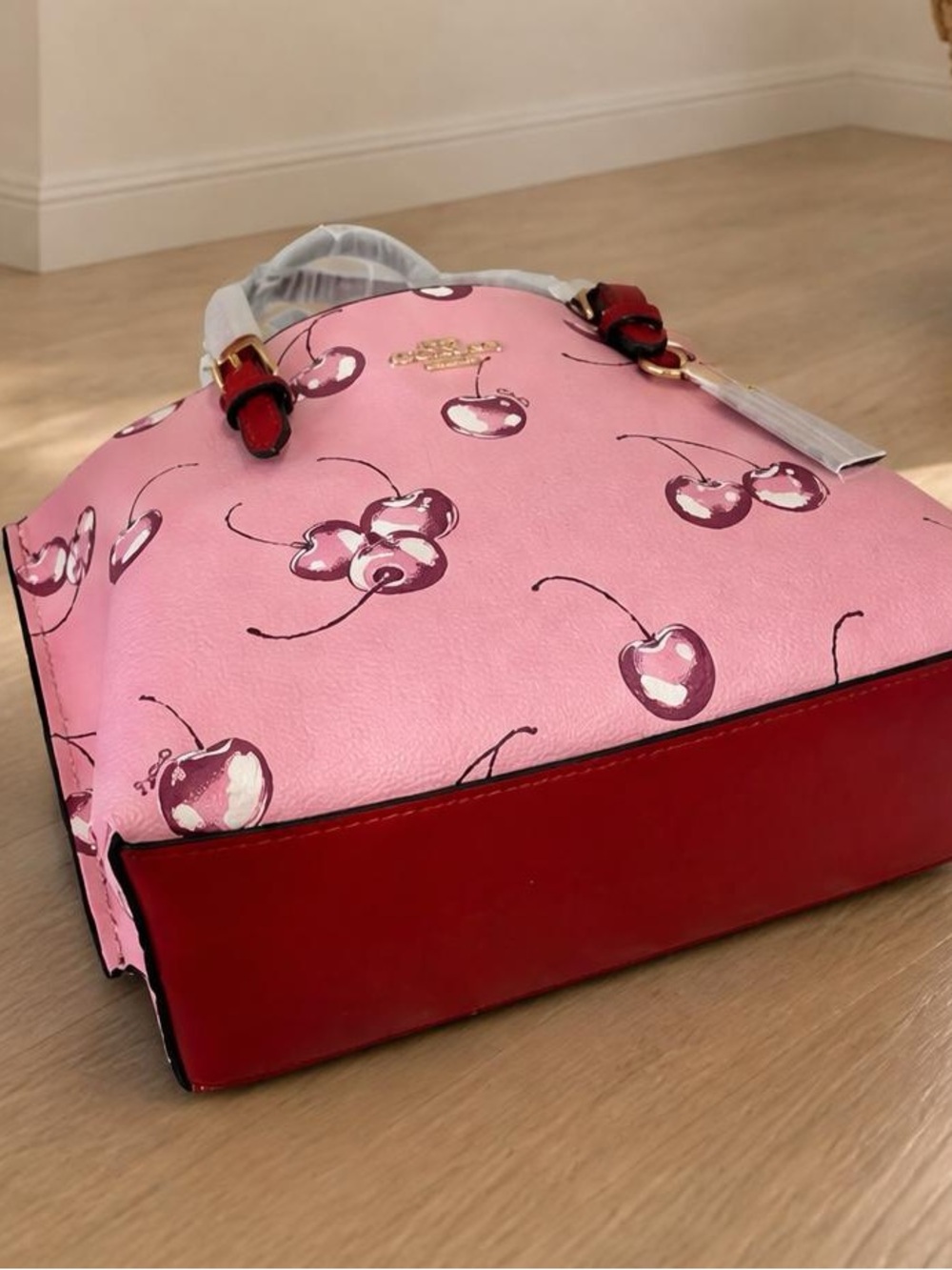 Coach Pink Cherry-Print Tote with Red Trim - Picture 2 of 6
